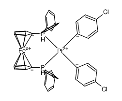 (1,1'-bis(diphenylphosphino)ferrocene)Pt(C6H4-4-Cl)2 Structure