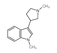(9ci)-1-甲基-3-(1-甲基-3-吡咯烷)-1H-吲哚结构式