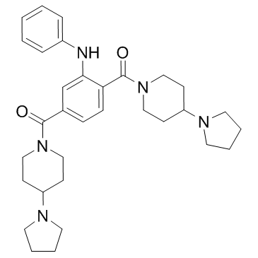 1,1'-[2-(苯基氨基)-1,4-亚苯基]二[1-[4-(1-吡咯烷基)-1-哌啶基]甲酮]结构式