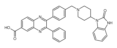 2-(4-{[4-(2-oxo-2,3-dihydro-1H-benzimidazol-1-yl)piperidin-1-yl]methyl}phenyl)-3-phenylquinoxaline-6-carboxylic acid结构式