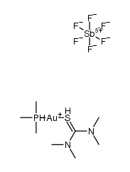 ((bis(dimethylamino)methylene)-l4-sulfanyl)(trimethyl-l5-phosphanyl)gold(III) hexafluorostibate(V)结构式