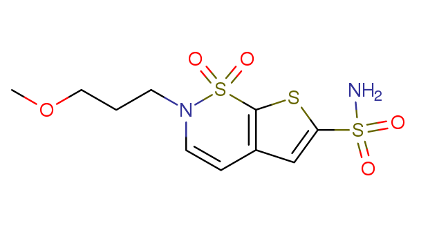 2-(3-methoxypropyl)-2H-thieno[3,2-e]-1,2-thiazine-6-sulfonamine 1,1-dioxide Structure