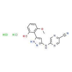 5-((5-(2-羟基-6-甲氧基苯基)-1H-吡唑-3-基)氨基)吡嗪-2-甲腈二盐酸盐结构式