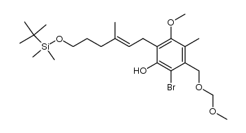 (E)-2-bromo-6-(6-(tert-butyldimethylsiloxy)-3-methyl-2-hexenyl)-5-methoxy-3-(methoxymethoxymethyl)-4-methylphenol Structure