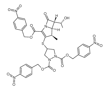 p-Nitrobenzyl (1R,5S,6S)-2-[[(N,N-Bis(p-nitrobenzyloxycarbonyl)pyrazolidin-4-yl]thio]-6-[(1R)-1-hydroxyethyl]-1-methylcarbapen-2-em-3-carboxylate Structure