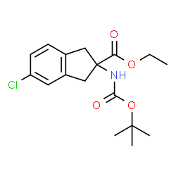 乙基 2-((叔-丁氧羰基)氨基)-5-氯-2,3-二氢-1H-茚-2-甲酸基酯结构式