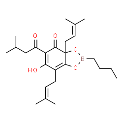 2-Butyl-6-hydroxy-3a,7-bis(3-methyl-2-butenyl)-5-(3-methylbutyryl)-1,3,2-benzodioxaborol-4(3aH)-one Structure