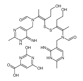 N-[(4-amino-2-methylpyrimidin-5-yl)methyl]-N-[(Z)-3-[[(Z)-2-[(4-amino-2-methylpyrimidin-5-yl)methyl-formylamino]-5-hydroxypent-2-en-3-yl]disulfanyl]-5-hydroxypent-2-en-2-yl]formamide,2,4-dioxo-1H-pyrimidine-6-carboxylic acid Structure