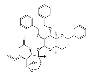 β-D-Glucopyranose, 1,6-anhydro-2-azido-4-O-[2,3-bis-O-(phenylmethyl)-4,6-O-(phenylmethylene)-β-D-glucopyranosyl]-2-deoxy-, 3-acetate Structure