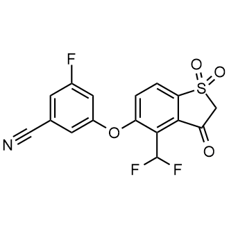 3-((4-(二氟甲基)-1,1-二氧化-3-氧代-2,3-二氢苯并[b]噻吩-5-基)氧基)-5-氟苄腈结构式