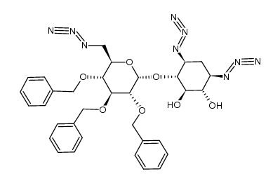(1R,2R,3S,4R,6S)-1-O-(6'-azido-6'-deoxy-2',3',4'-tri-O-benzyl-α-D-glucopyranosyl)-4,6-diazido-cyclohexan-2,3-ol结构式
