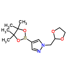 1-(1,3-二氧戊环-2-基甲基)-4-(4,4,5,5-四甲基-1,3,2-二氧硼杂环戊烷-2-基)-1H-吡唑结构式