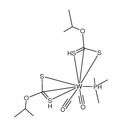 (η3-(S,S',C)S2CO-i-Pr)2(CO)2(trimethylphosphine)tungsten结构式