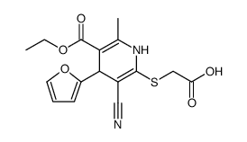 3-Pyridinecarboxylic acid, 6-[(carboxymethyl)thio]-5-cyano-4-(2-furanyl)-1,4-dihydro-2-methyl-, 3-ethyl ester Structure