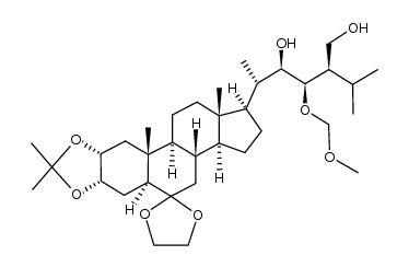 (22R,23R,24R)-22,28-dihydroxy-6-(ethylenedioxy)-2α,3α-(isopropylidenedioxy)-23-(methoxymethoxy)-5α-ergostane结构式