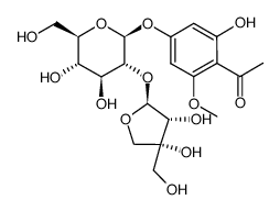 4-O-β-D-apifuranosyl-(1->2)-β-D-glucopyranosyl-2-hydroxy-6-methoxyacetophenone结构式