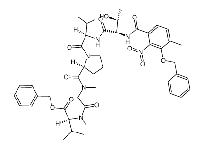 N-(3-benzyloxy-4-methyl-2-nitro-benzoyl)-Ls-threonyl->D-valyl->L-prolyl->N-methyl-glycyl->N-methyl-L-valine benzyl ester结构式