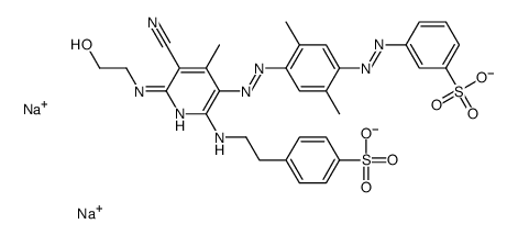 3-[[4-[[5-氰基-6-[(2-羟乙基)氨基]-4-甲基-2-[[2-(4-磺酰基)乙基]氨基]-3-吡啶基]偶氮]2,5-二甲基苯基]偶氮]苯磺酸二钠盐结构式