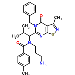 N-(3-aminopropyl)-N-[1-(5-benzyl-3-methyl-4-oxo-[1,2]thiazolo[5,4-d]pyrimidin-6-yl)-2-methylpropyl]-4-methylbenzamide Structure