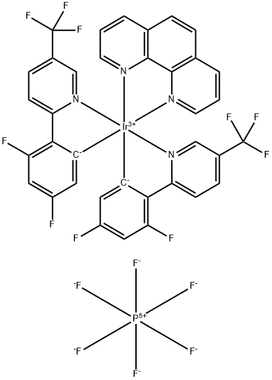 二[2-(2,4-二氟苯基)-5-三氟甲基吡啶][1,10-菲罗啉]铱六氟磷酸盐结构式