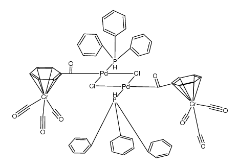 Pd2{(η6-C6H5CO)Cr(CO)3}2(μ-Cl)2(PPh3)2结构式