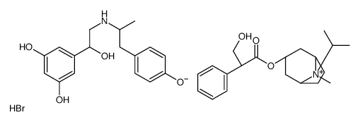 5-[1-hydroxy-2-[1-(4-hydroxyphenyl)propan-2-ylamino]ethyl]benzene-1,3-diol,[(1R,5S)-8-methyl-8-propan-2-yl-8-azoniabicyclo[3.2.1]octan-3-yl] 3-hydroxy-2-phenylpropanoate,bromide Structure