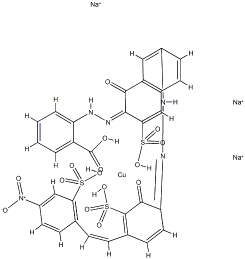 trisodium [2-[[1-hydroxy-7-[[4-[2-(4-nitro-2-sulphophenyl)vinyl]-3-sulphophenyl]azoxy]-3-sulpho-2-naphthyl]azo]benzoato(5-)]cuprate(3-)结构式