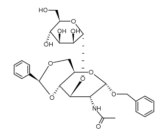 benzyl 2-acetamido-4,6-O-benzylidene-2-deoxy-3-O-β-D-galactopyranosyl-α-D-galactopyranoside结构式