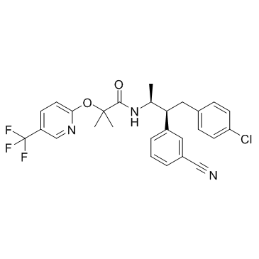N-[(1S,2S)-3-(4-氯苯基)-2-(3-氰基苯基)-1-甲基丙基]-2-甲基-2-[(5-(三氟甲基)吡啶-2-基)氧基]丙酰胺结构式