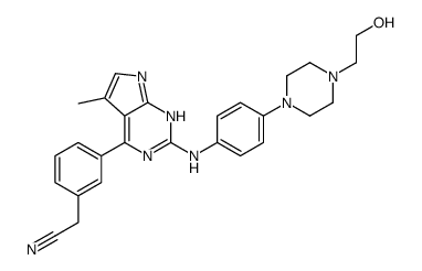 {3-[2-({4-[4-(2-Hydroxyethyl)-1-piperazinyl]phenyl}amino)-5-methy l-7H-pyrrolo[2,3-d]pyrimidin-4-yl]phenyl}acetonitrile结构式