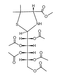 (4S)-5,5-dimethyl-2t-(Dr-1cF,2tF,3tF,4rF,5-pentaacetoxy-pent-catF-yl)-thiazolidine-4r-carboxylic acid methyl ester Structure
