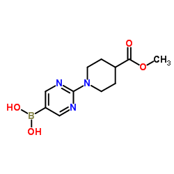 (2-(4-(甲氧基羰基)哌啶-1-基)嘧啶-5-基)硼酸结构式