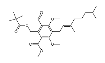 (E)-methyl 3-(3,7-dimethylocta-2,6-dien-1-yl)-5-formyl-2,4-dimethoxy-6-((pivaloyloxy)methyl)benzoate结构式