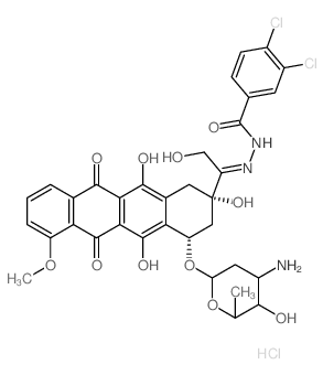 3,4-Dichlorobenzoic acid (1-(4-((3-amino-2,3,6-trideoxy-alpha-L-lyxo-hexopyranosyl)oxy)-1,2,3,4,6,11-hexahydro-2,5,12-trihydroxy-7-methoxy-6,11-dioxo-2-naphthacenyl)-2-hydroxyethylidene)hydrazide, mon Structure