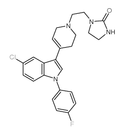 5-chloro-3-[1-((imidazolidin-2-one-1-yl)-ethyl)-1,2,5,6-tetrahydropyridin-4-yl]-1-(4-fluorophenyl)-indole结构式