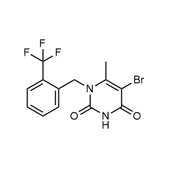 5-溴-6-甲基-1-{[2-(三氟甲基)苯基]甲基}-1,2,3,4-四氢嘧啶-2,4-二酮结构式