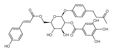4'-羟基苯基-2-丁酮-4'-O-B-D-(2"-O-没食子酰-6"-O-对羟基桂皮酰)葡萄糖苷结构式
