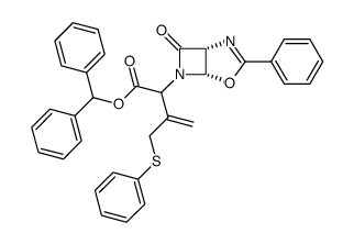 (R)-2-((1R)-7-oxo-3-phenyl-(1rH,5cH)-4-oxa-2,6-diaza-bicyclo[3.2.0]hept-2-en-6-yl)-3-phenylsulfanylmethyl-but-3-enoic acid benzhydryl ester结构式