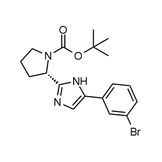(S)-2-(5-(3-溴苯基)-1H-咪唑-2-基)吡咯烷-1-羧酸叔丁酯结构式