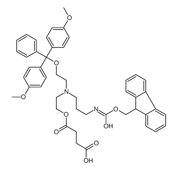 N-(N-((9-fluorenylmethoxy)carbonyl)-3-aminoprop-1-yl)-N-(O-(4,4'-dimethoxytrityl)-2-oxyethyl)-N-(O-(3-carboxylpropionyl)-2-oxyethyl)amine Structure