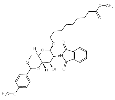 8-甲氧基羰基辛基-2-脱氧-2-邻苯二甲酰亚胺基-4,6-O-(甲氧基亚苄基)-β-D-吡喃葡萄糖苷结构式