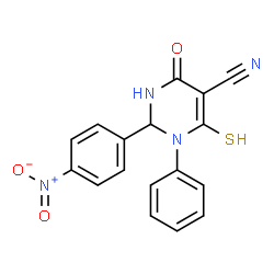 6-Mercapto-2-(4-nitro-phenyl)-4-oxo-1-phenyl-1,2,3,4-tetrahydro-pyrimidine-5-carbonitrile结构式