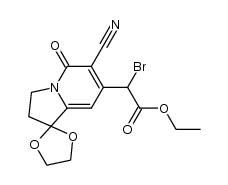 ethyl bromo-[6-cyano-1,1-(ethylenedioxy)-5-oxo-1,2,3,5-tetrahydroindolizin-7-yl] acetate结构式