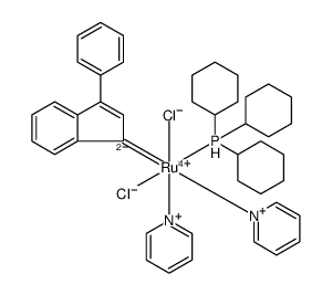 Ruthenium, dichloro(3-phenyl-1H-inden-1-ylidene)bis(pyridine)(tricyclohexylphosphine)-, (OC-6-13) Structure