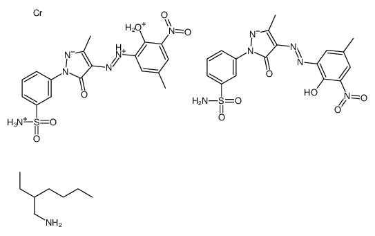 一氢二[3-[4,5-二氢-4-[(2-羟基-5-甲基-3-硝基苯基)偶氮]-3-甲基-5-氧代-1H-吡唑-1-基]苯磺酰胺]合铬与2-乙基-1-己胺的化合物结构式