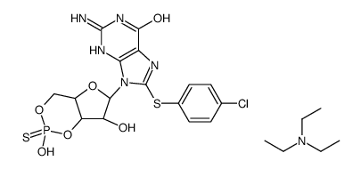9-[(4aR,6R,7R,7aS)-2,7-dihydroxy-2-sulfanylidene-4a,6,7,7a-tetrahydro-4H-furo[3,2-d][1,3,2]dioxaphosphinin-6-yl]-2-amino-8-(4-chlorophenyl)sulfanyl-3H-purin-6-one,N,N-diethylethanamine结构式