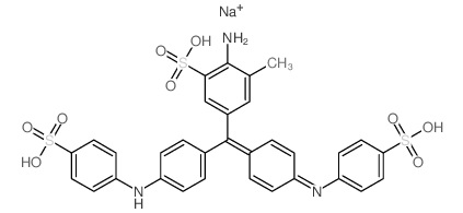 Benzenesulfonic acid,2-amino-3-methyl-5-[[4-[(4-sulfophenyl)amino]phenyl][4-[(4-sulfophenyl)imino]-2,5-cyclohexadien-1-ylidene]methyl]-,sodium salt (1:2)结构式