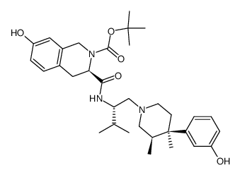tert-butyl-(3R)-7-hydroxy-3-{[((1S)-1-{[(3R,4R)-4-(3-hydroxyphenyl)-3,4-dimethyl-1-piperidinyl]methyl}-2-methylpropyl)amino]carbonyl}-3,4-dihydrohydro-2(1H)-isoquinolinecarboxylate结构式
