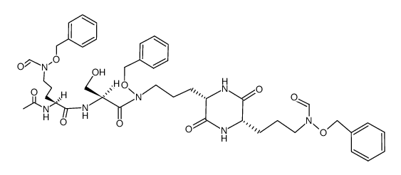 (3S,6S)-3-(3-(N-(N-(N2-acetyl-N5-(benzyloxy)-N5-formyl-L-ornithinyl)-L-seryl)-N-(benzyloxy)amino)propyl)-6-(3-(N-formyl-N-(benzyloxy)amino)propyl)-2,5-piperazinedione结构式