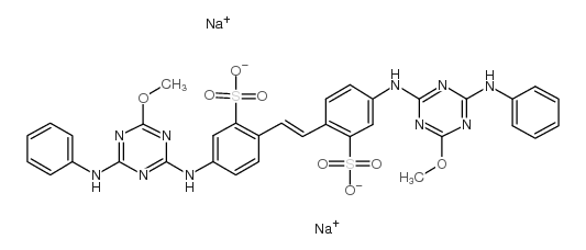 Disodium 4,4'-bis[(4-anilino-6-methoxy-1,3,5-triazin-2-yl)amino]stilbene-2,2'-disulphonate structure